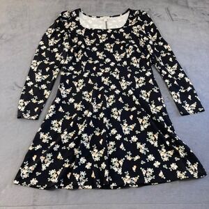 Loft Outlet Black Floral Square Neck Puff Shoulder Long Sleeve Mini Dress Size M